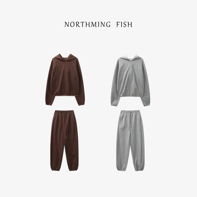 NorthMing fish「苏胡万岁」 休闲简约 美式暖绒连帽卫衣套装