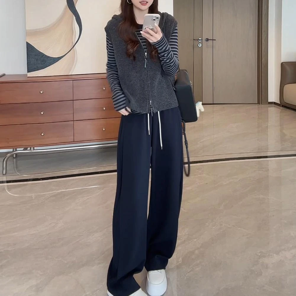 三件套2025秋季新款减龄休闲女针织衫搭马夹显瘦休闲裤时尚套装