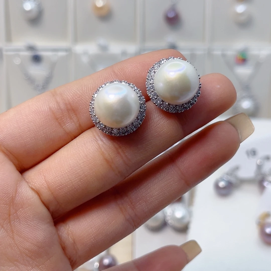 淡水珍珠银S925镶嵌耳饰