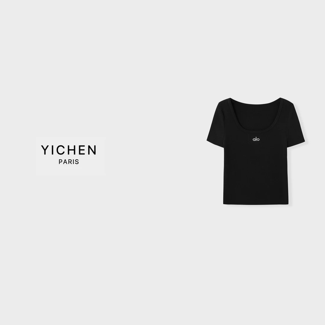 YC 经典银标字母装饰方领显瘦针织短袖-6150