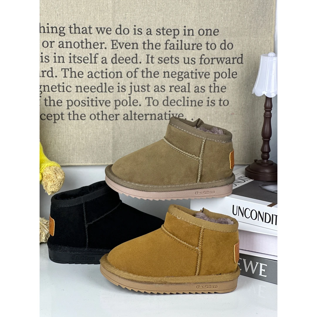 ②2025年冬季新款儿童防水雪地靴韩版童短靴男童女童保暖反绒棉靴