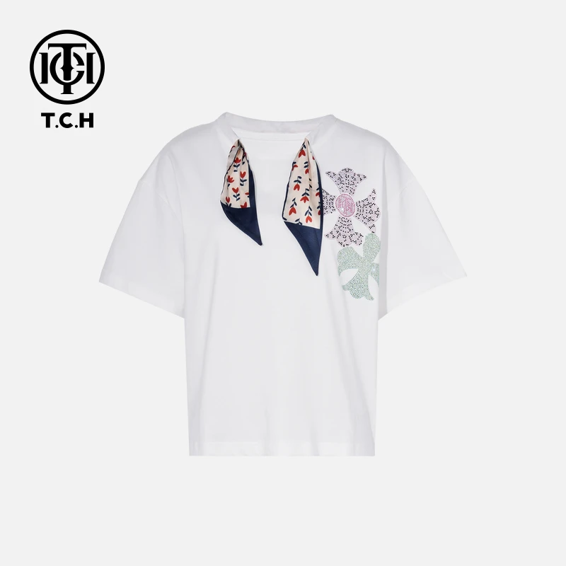 TCH私服烫钻工艺新时尚淑女百搭新潮流T恤女T75B10E5056轻奢tch