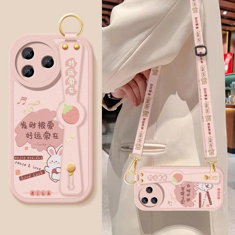 适用小米红米k80手机壳新款女k80pro好运常在斜挎腕带挂绳小羊皮