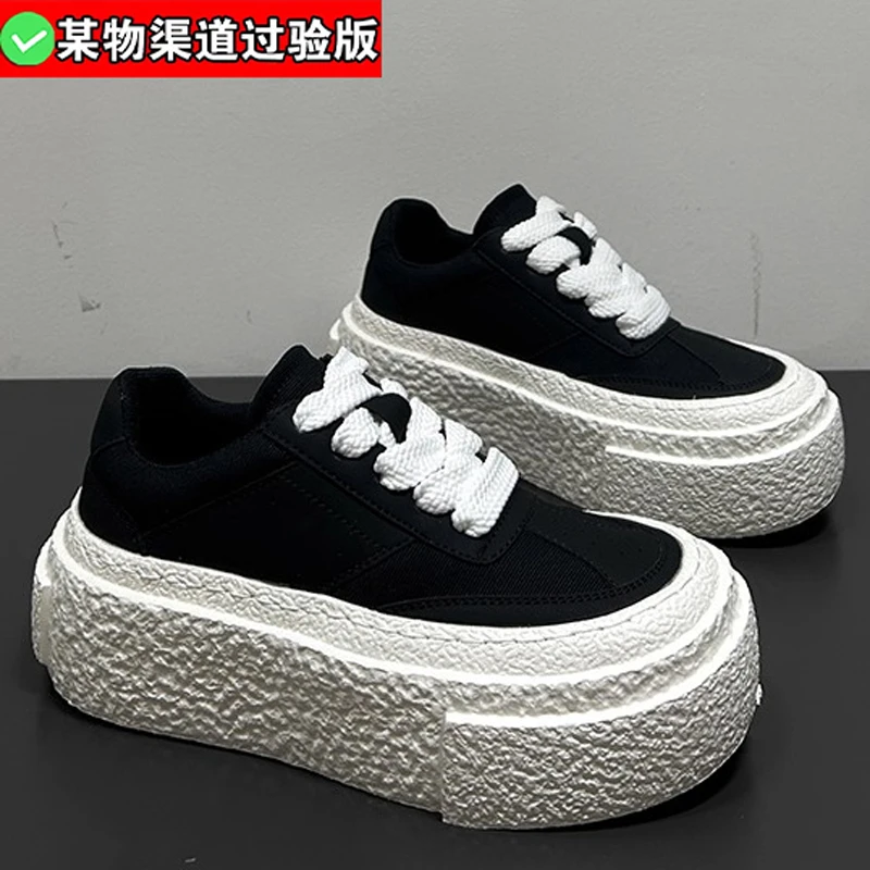 精微还原~透气运动增高帆布板鞋男女黑色新款2025夏季厚底休闲鞋