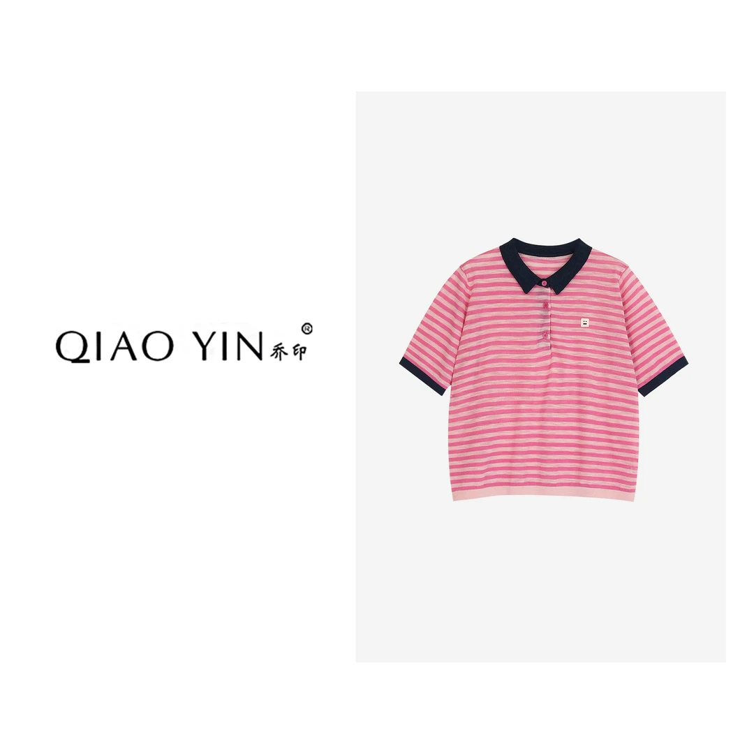 QIAO YIN"小衫“时尚休闲夏季宽松条纹撞色QY27215