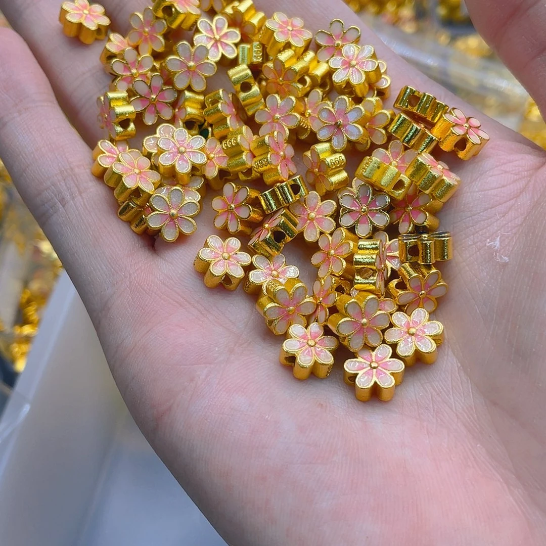 锆石铜合金樱花饼珠2个