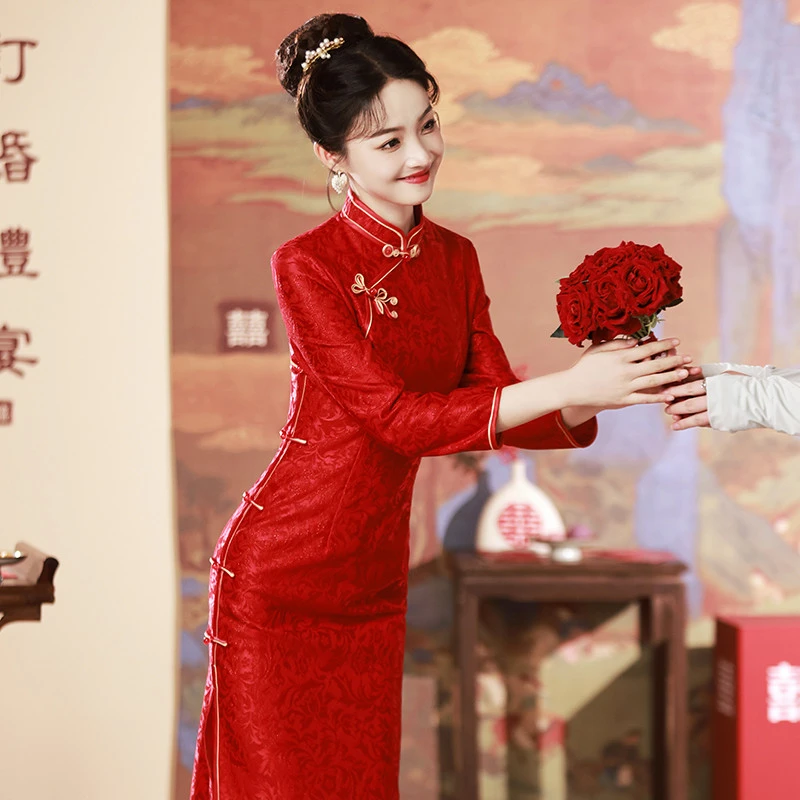 改良旗袍敬酒服新娘2025新款年轻款红色结婚秋季订婚新中式礼服装