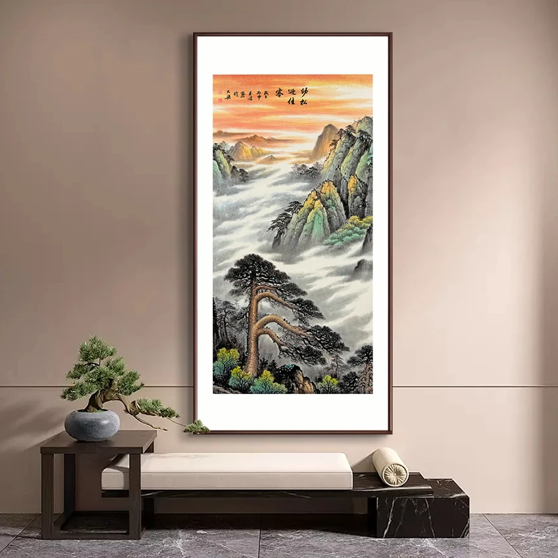 手绘【迎客松】 国画山水画客厅办公室挂画18-1