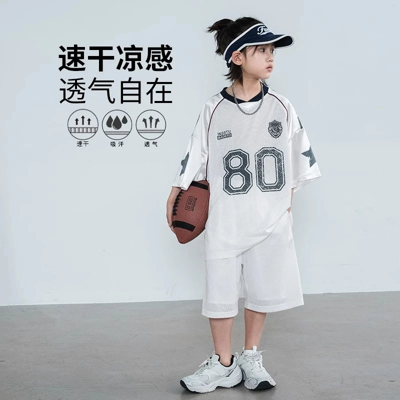 儿童夏季新款套装2025中大童薄款速干短裤运动两件套男童篮球服潮
