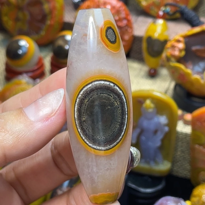 玛瑙/玉髓未镶嵌珠宝奇石收藏金沙拉丝大尺寸天眼天珠