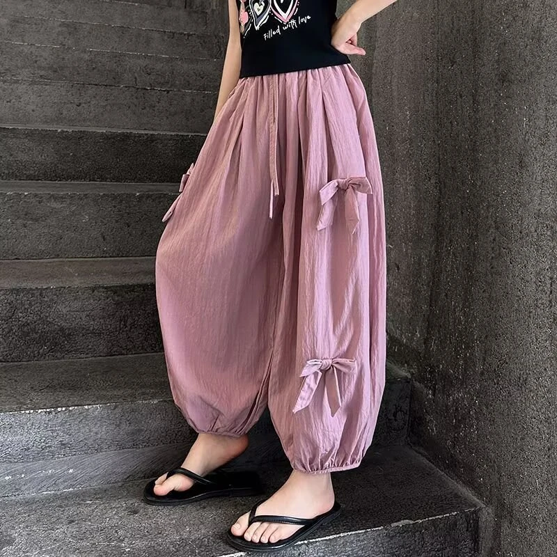 女童裤子夏季薄款中大童时尚洋气蝴蝶结灯笼裤儿童休闲百搭防蚊裤