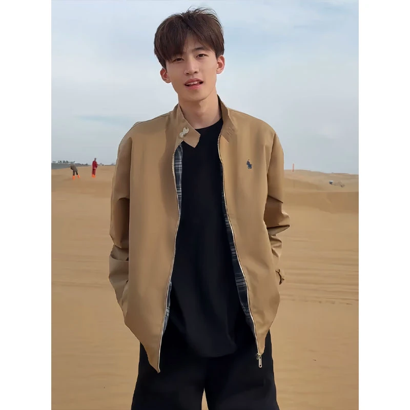 卡其色小马刺绣工装夹克男秋季痞帅高级感哈灵顿美式正肩短款外套