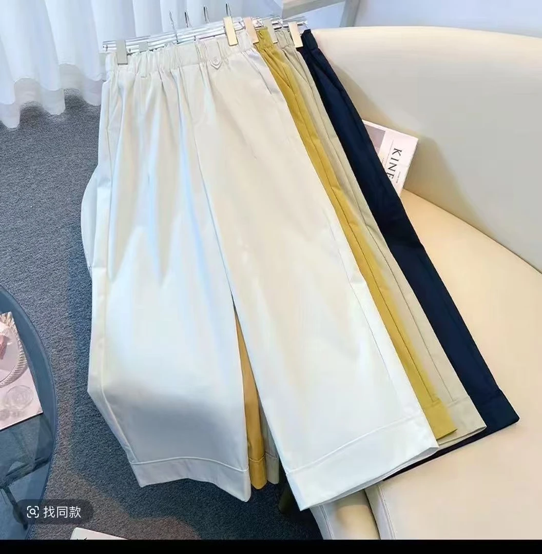 秋季新款韩版高腰松紧腰百搭宽松直筒阔腿裤女休闲小个子裤