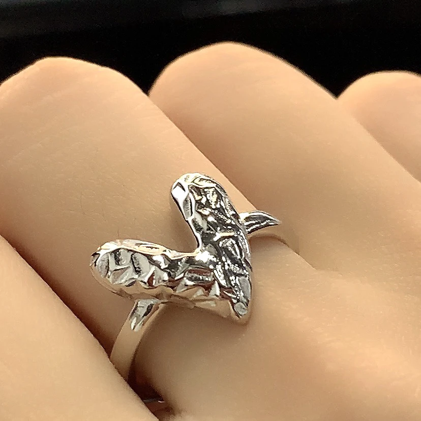 925银戒指 百搭时尚电白肌理感爱心戒指