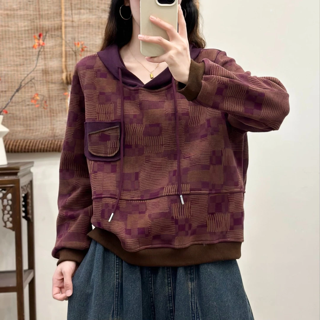 16270新款春秋休闲减龄印花百搭潮流带帽卫衣