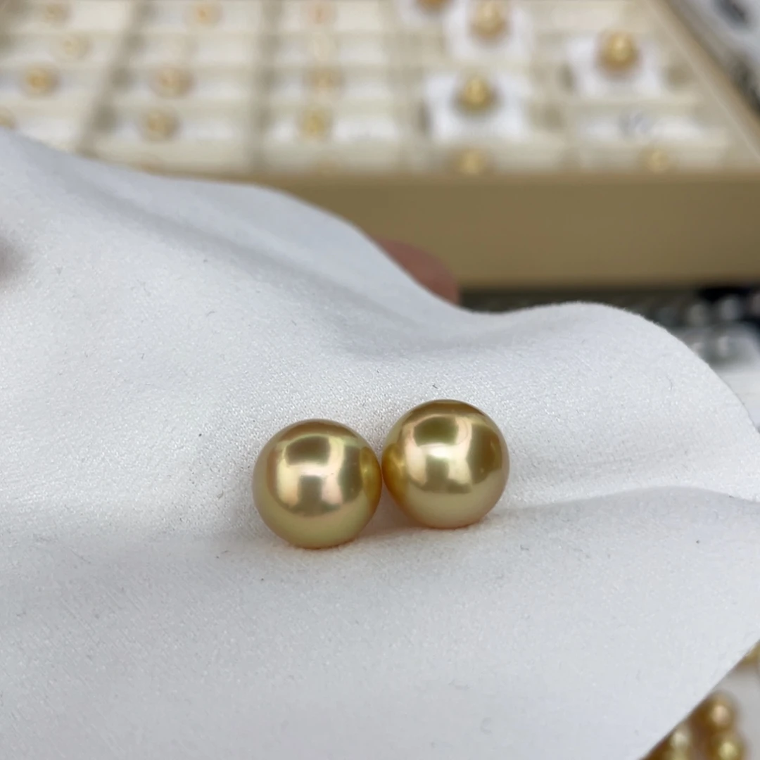 银S925镶嵌裸珠海水珍珠金珠10*11