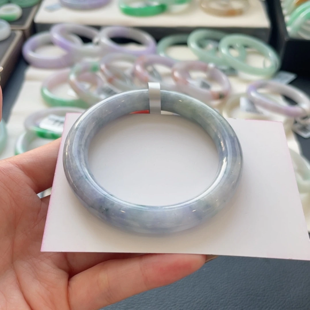 翡翠未镶嵌手镯15号54.3圆条有纹