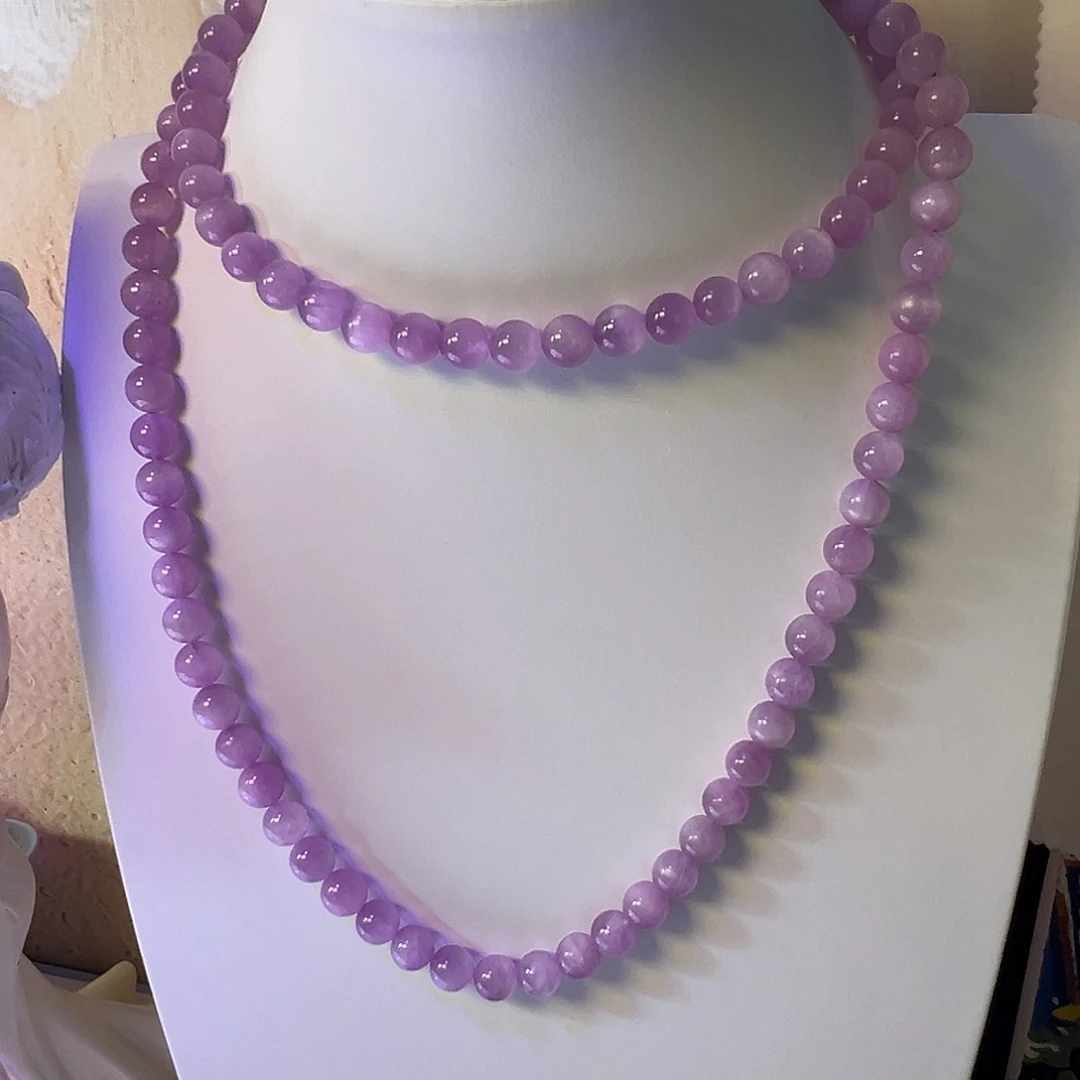 未镶嵌锂辉石项链8咪A+冰透猫眼紫锂辉108项链