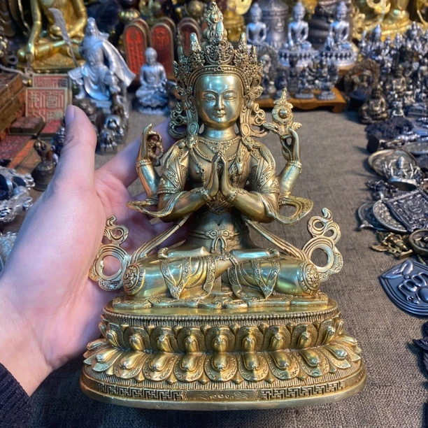 纯铜精工四臂观音菩萨摆件