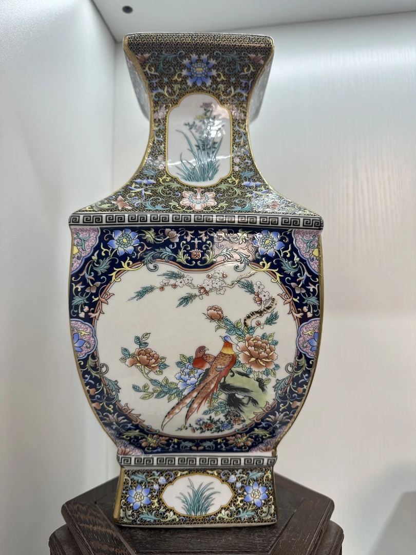 珐琅彩大口四方尊景德镇陶瓷高端手工花瓶摆件不带底座