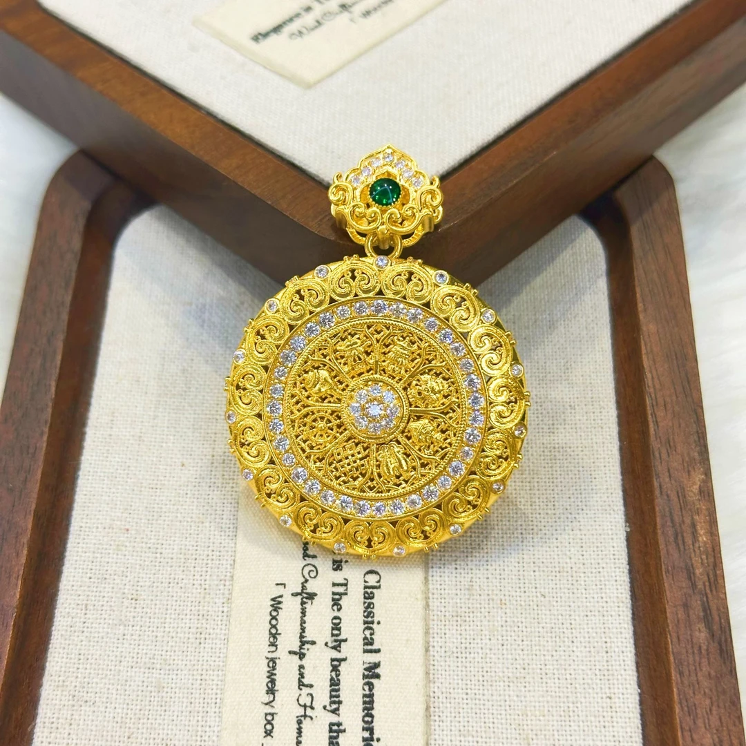 999足金5G工艺黄金花丝如意时来运转罗盘