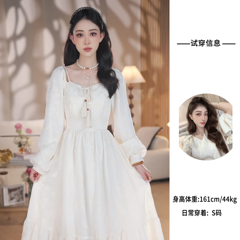 【白月光】2025春季新款气质遮肉显瘦连衣裙女早春高级感米白色裙子