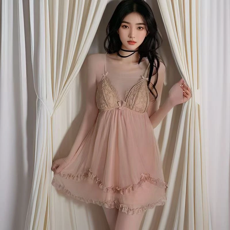 碎花甜美薄款睡裙奢华印花成人镂空凤尾蝶睡衣短款新款家居服睡裙