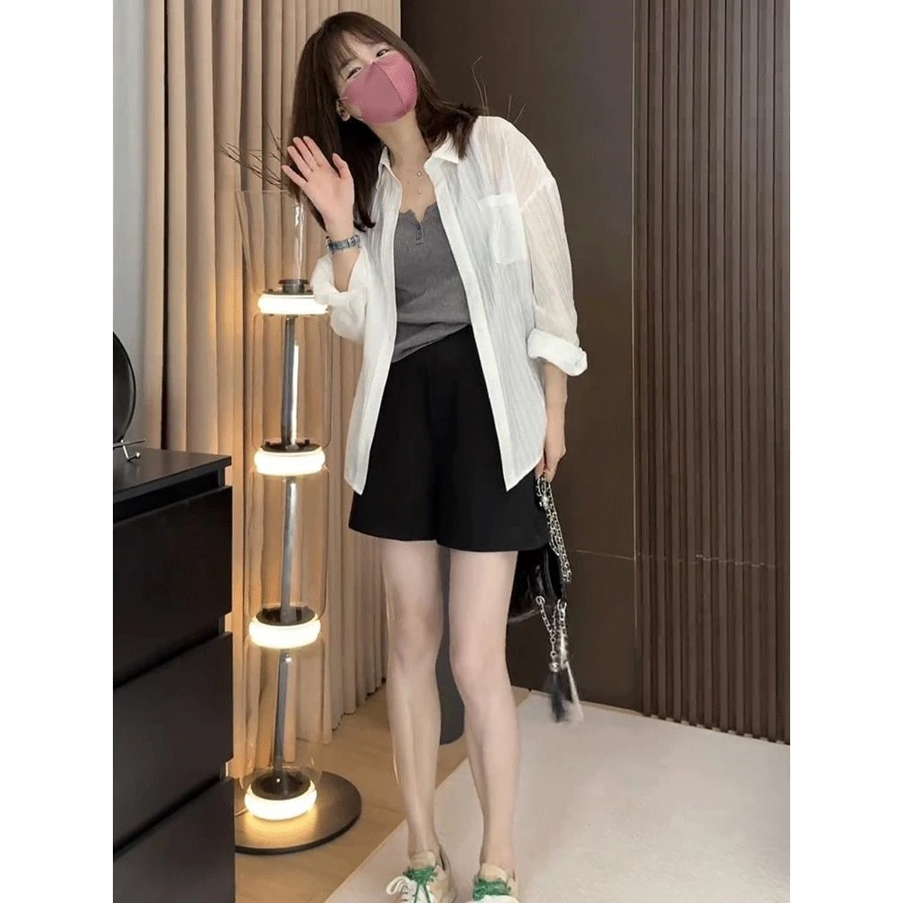 【凉感宽松条纹防晒衬衫女夏款2025新夏季轻薄款衬衣防晒衣上衣