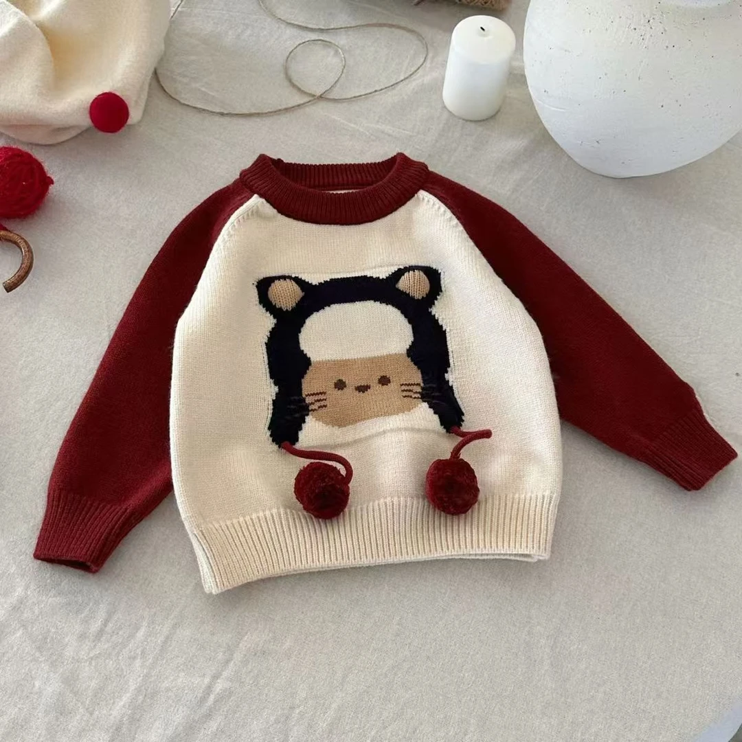 男童毛衣加绒加厚套头内搭针织衫圆领上衣保暖秋冬新款洋气卡通