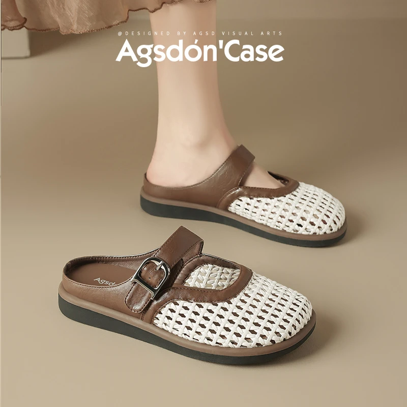 Y奥古狮登包头拖鞋女款2025新款夏季外穿透气镂空平底一脚蹬凉鞋Y