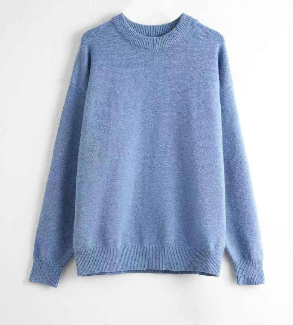 30568-男士纯色圆领宽松套头针织毛衣慵懒风时尚百搭