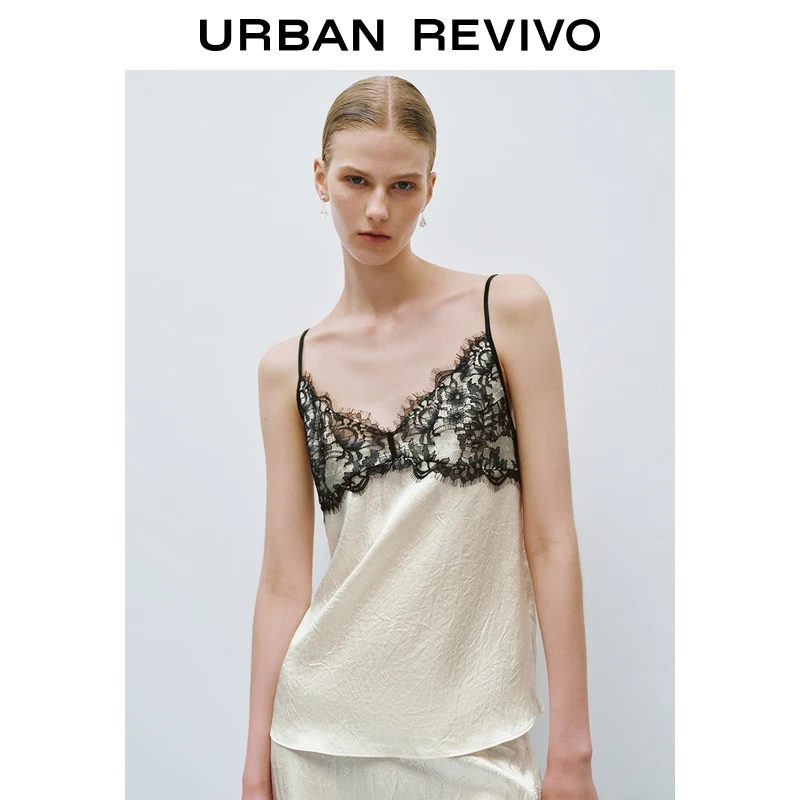 UR2025夏季新款女装魅力气质蕾丝花边V领吊带衫UWG250118