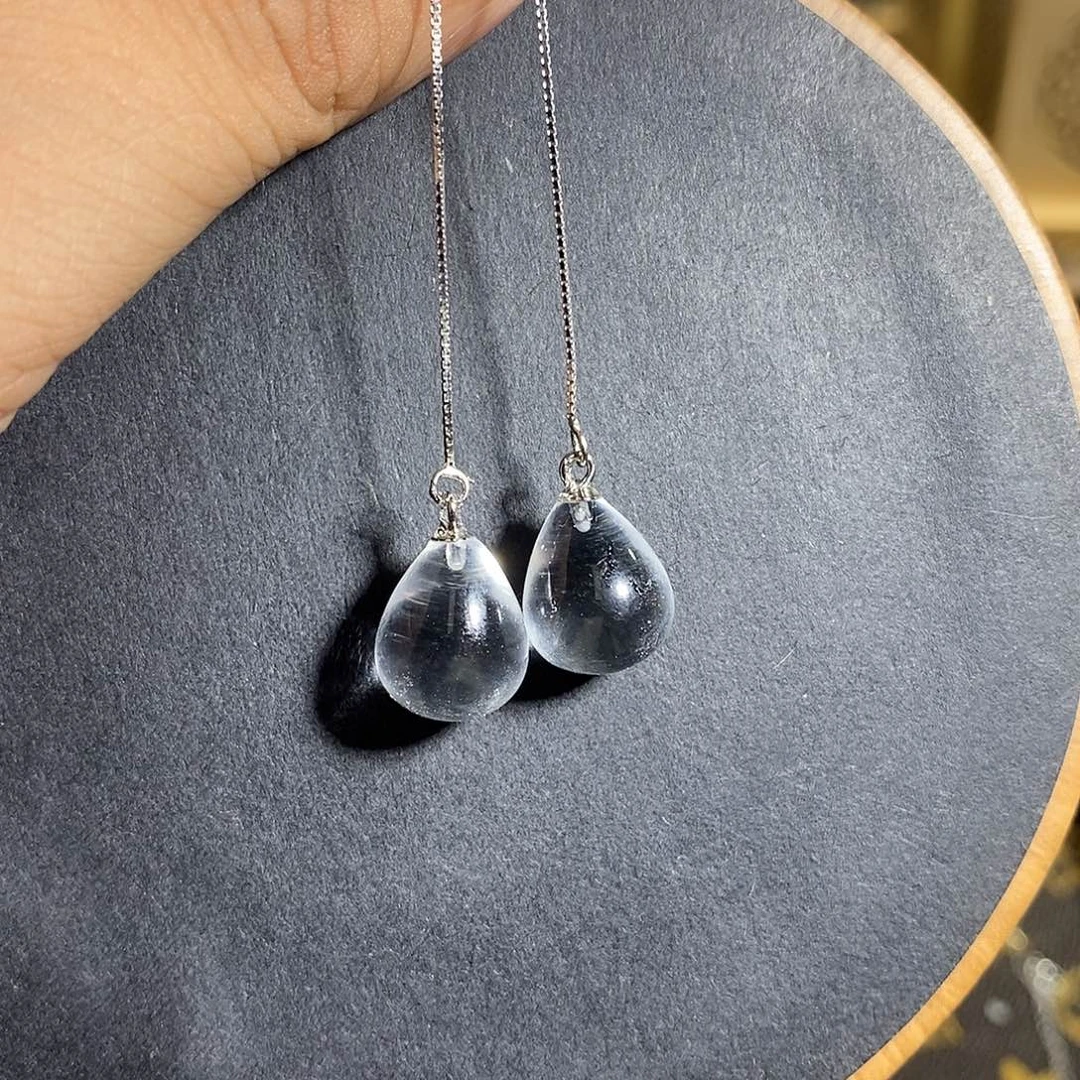 耳饰银S925镶嵌水晶11mm水滴耳线