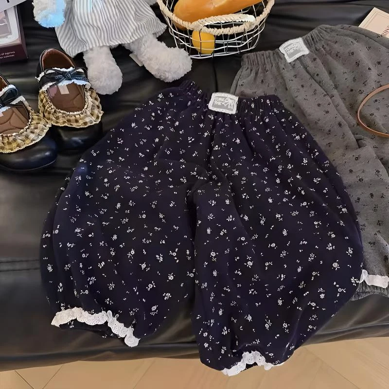 女童秋季新款2025洋气百搭碎花灯笼裤中小童时髦宽松百搭休闲裤子
