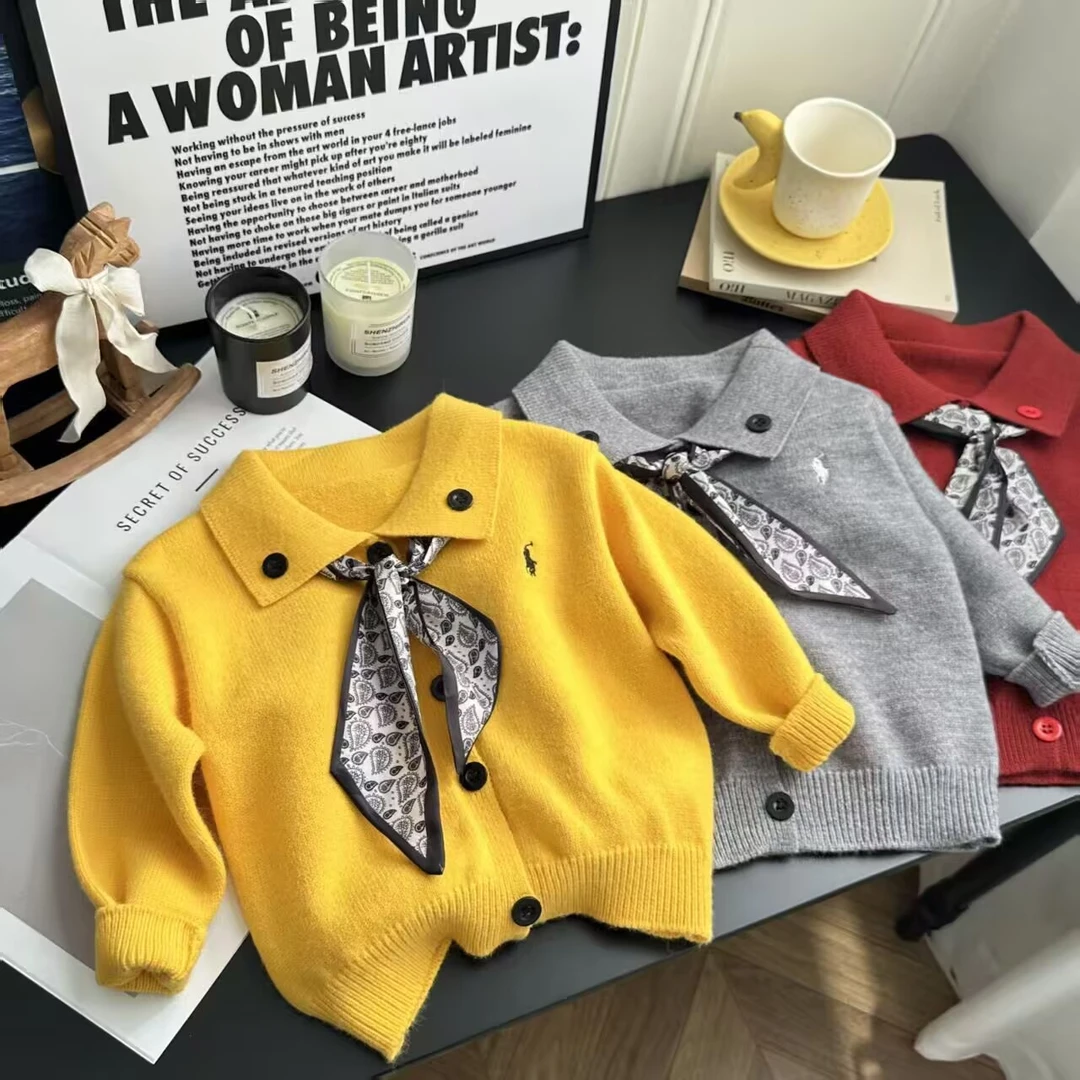 [丝巾款巨显白】纯色韩版森系常规款毛衣针织衫儿童宝宝童装洋气款