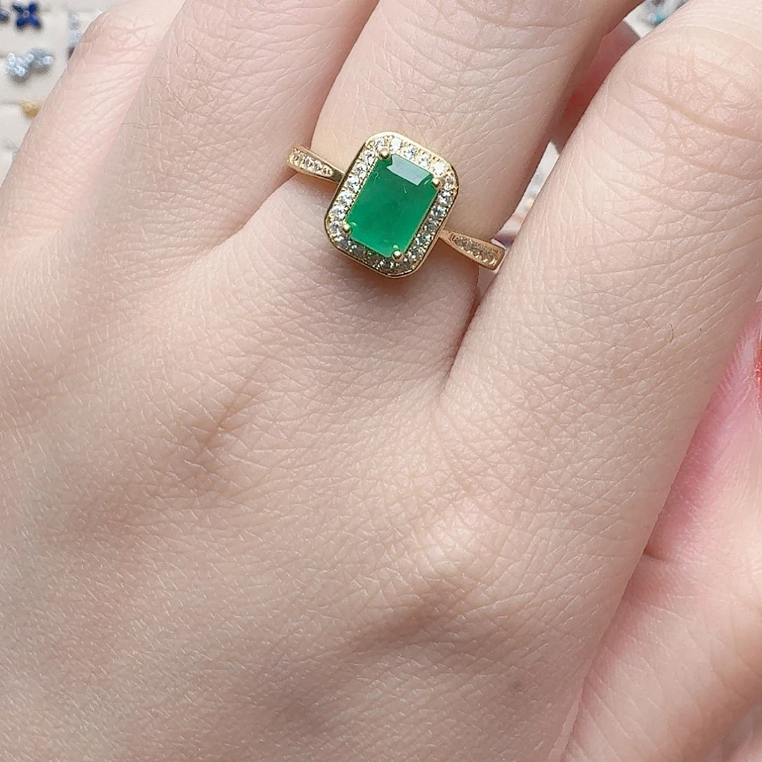 祖母绿戒指银S925镶嵌戒指