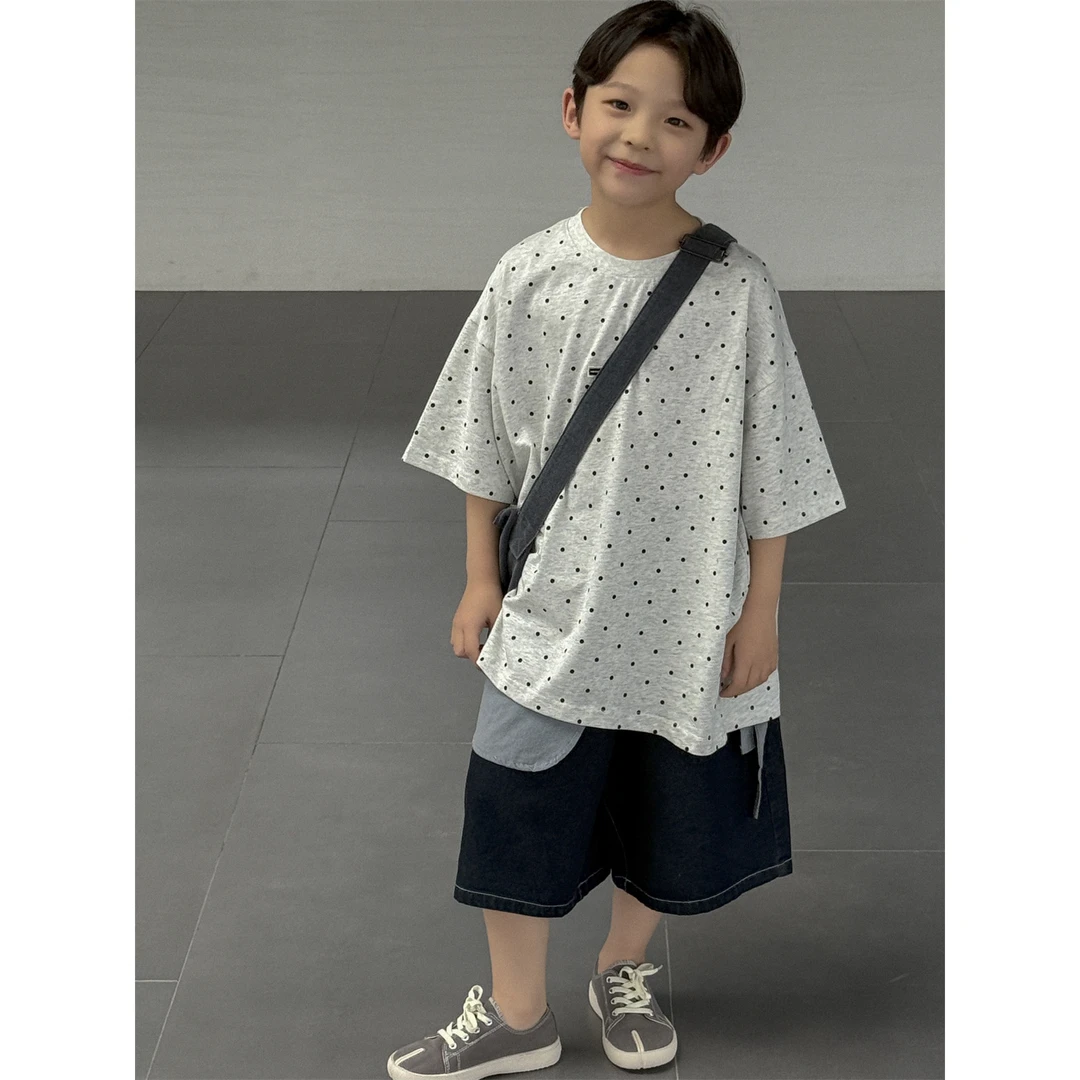 in 爱：nl25夏季男童短袖满印波点T恤儿童百搭红色叠穿t潮童90738