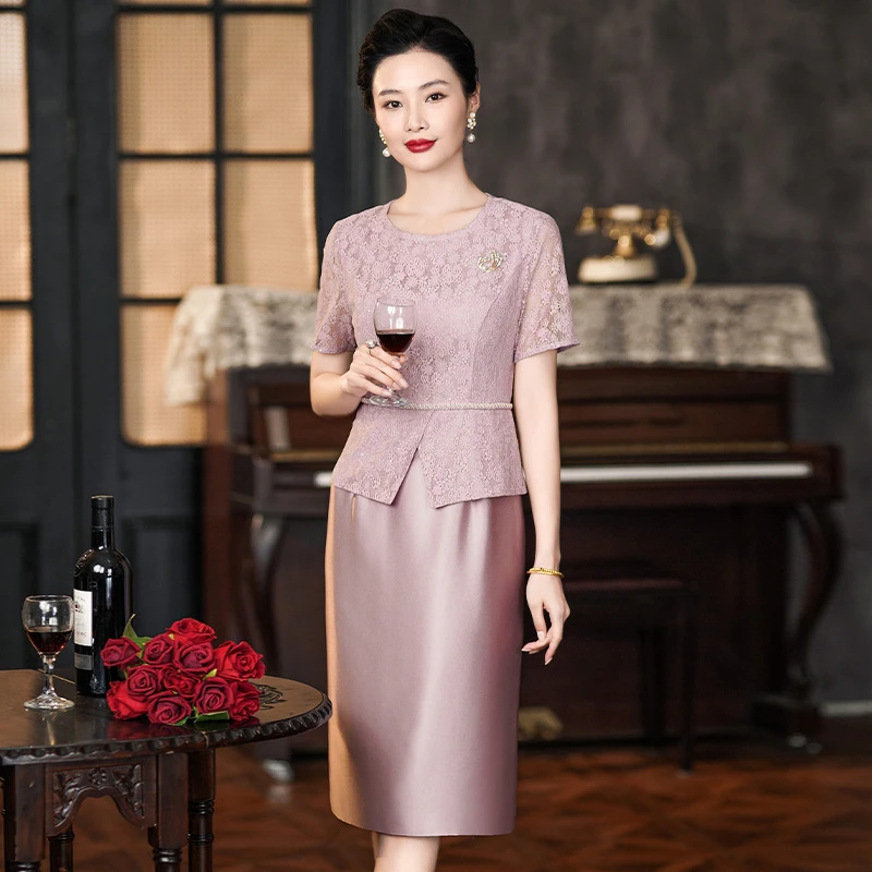 2025夏季新款高贵气质喜婆婆婚宴礼服小个子大码年轻妈妈装连衣裙