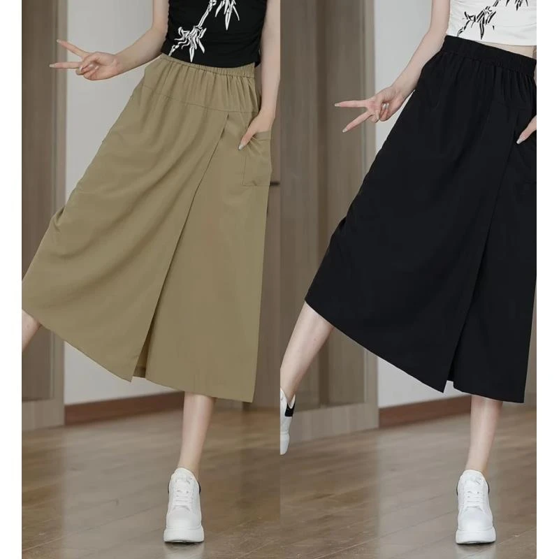 高腰春夏夏季裙裤常规纯色休闲裤垂感短裤薄款长款百搭直筒