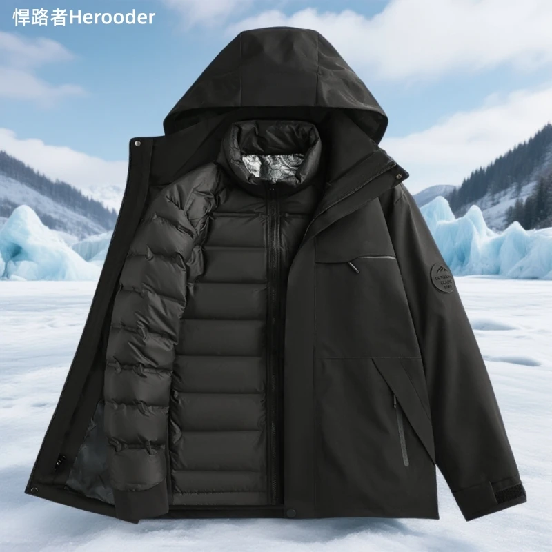 悍路者羽绒内胆冲锋衣三合一女冬季户外休闲保暖羽绒服男大码定制