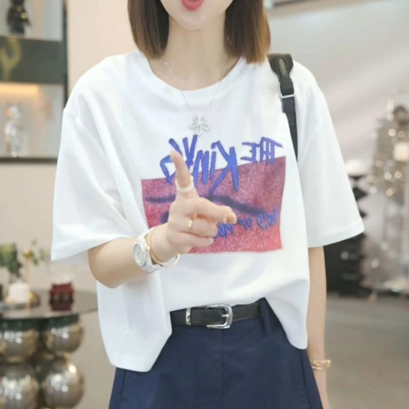夏日ootd穿搭时尚字母印花短袖t恤女2025新款夏季休闲风百搭上衣