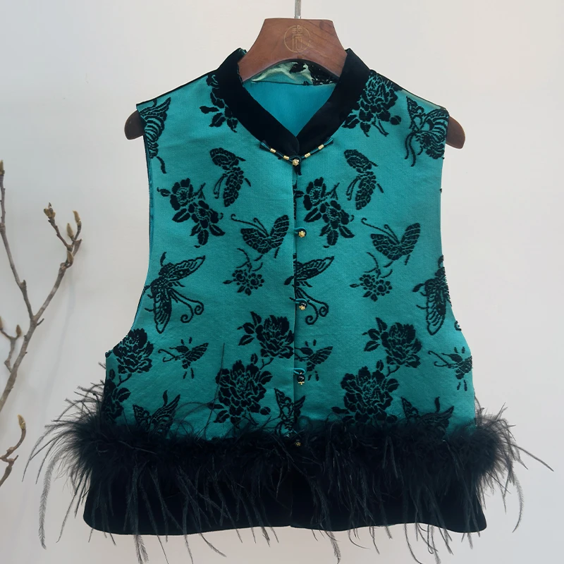 拉贝碧 中国风非遗传承漳绒金丝绒桑 蚕 丝贵气感新中式马甲