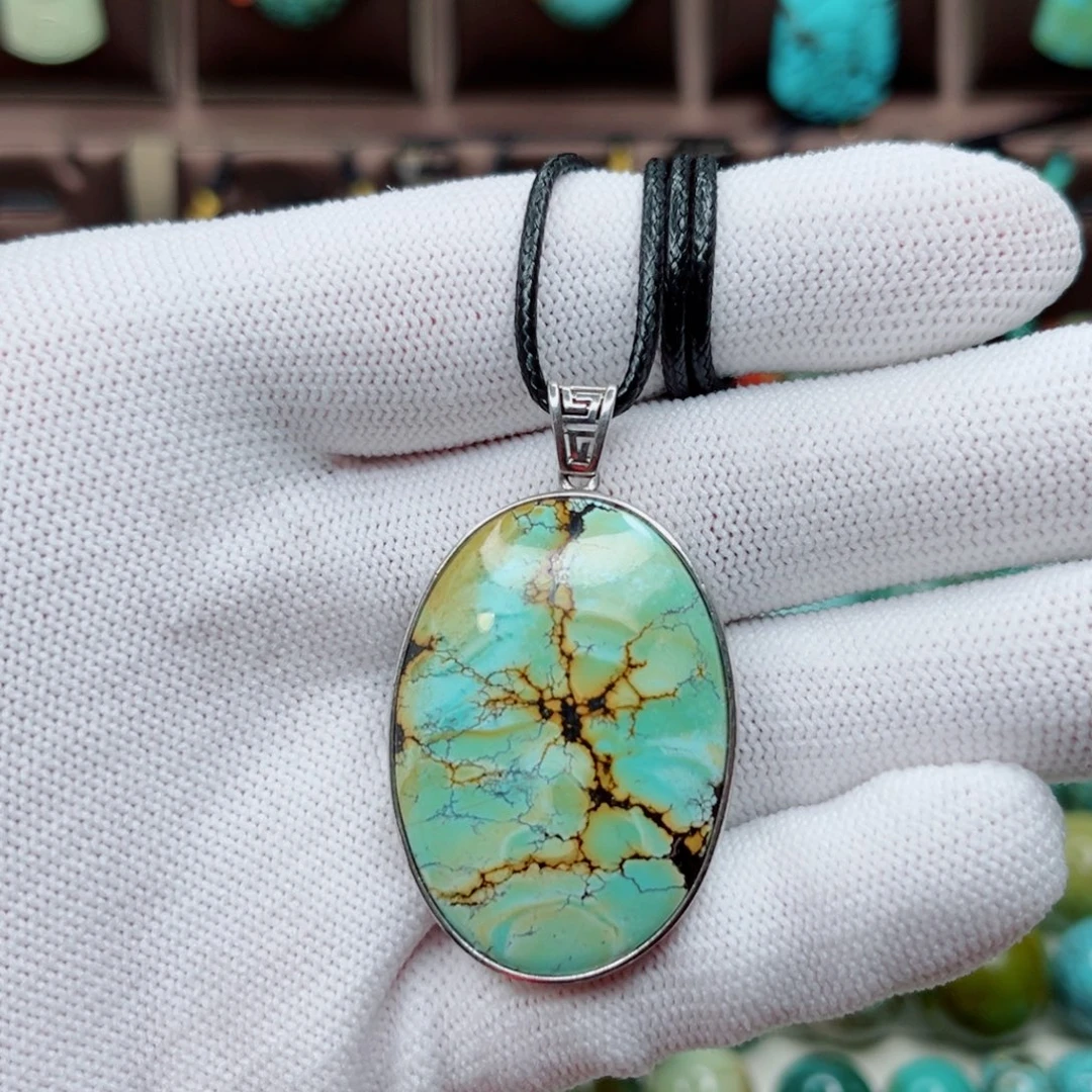 绿松石银S925镶嵌纯天然原矿绿松石