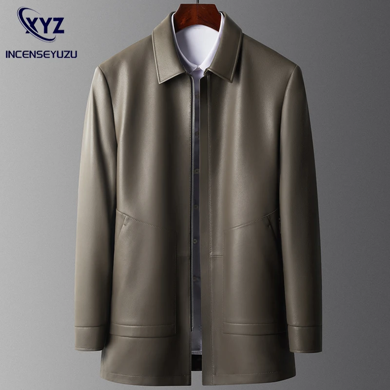香雨竹正品100%纯绵羊皮皮衣男士中长款大衣真皮夹克商务风衣外套