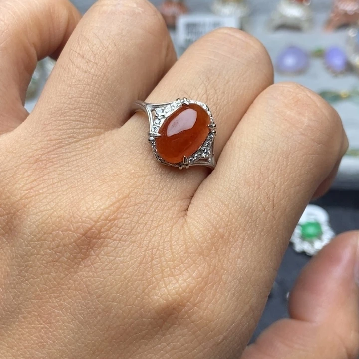 翡翠戒指银S925镶嵌戒指