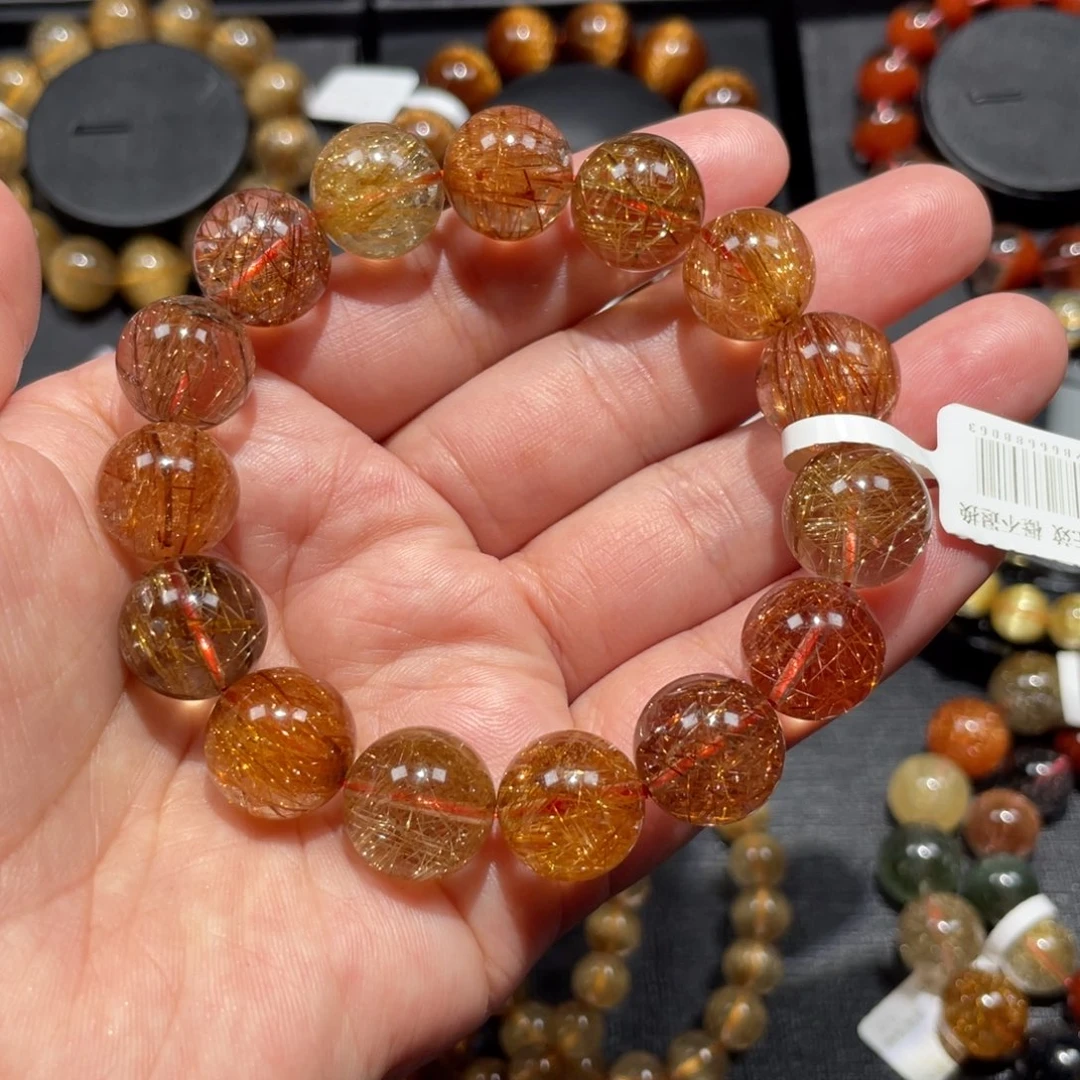 水晶未镶嵌手链彩发晶14mm左右