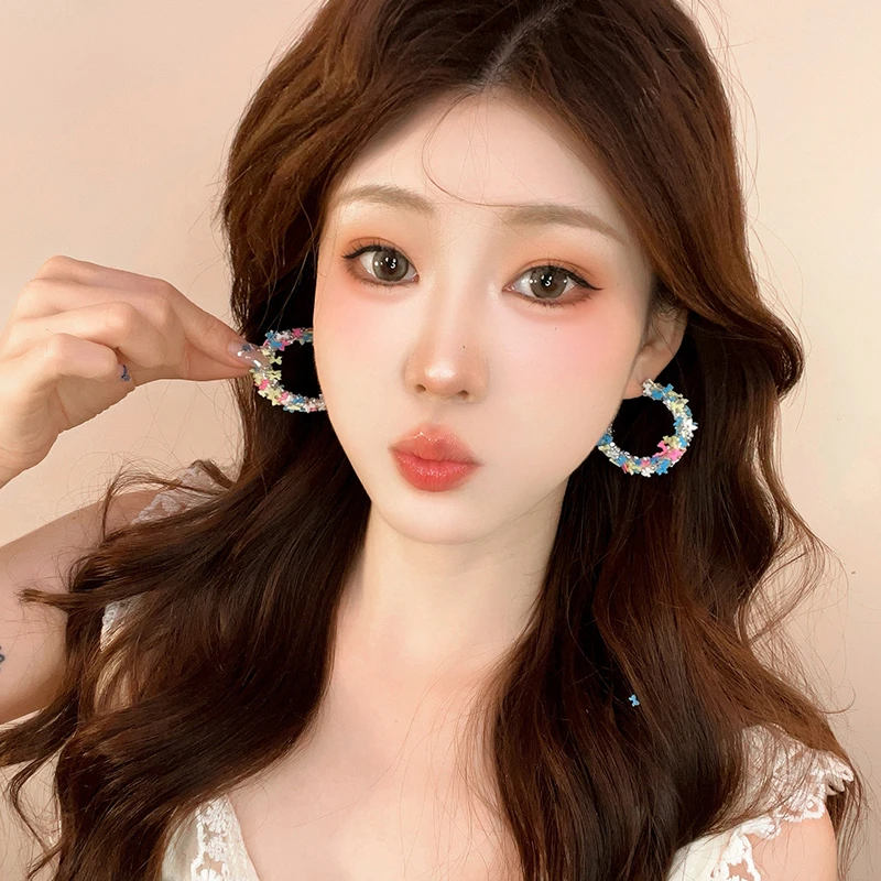 合金亚克力耳饰 公主出逃~度假风多巴胺海边夏季彩色花朵耳圈女