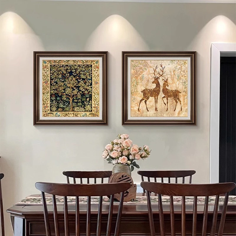 美式餐厅装饰画艺术油画幸福树饭厅背景墙挂画小众高级壁画寓意好