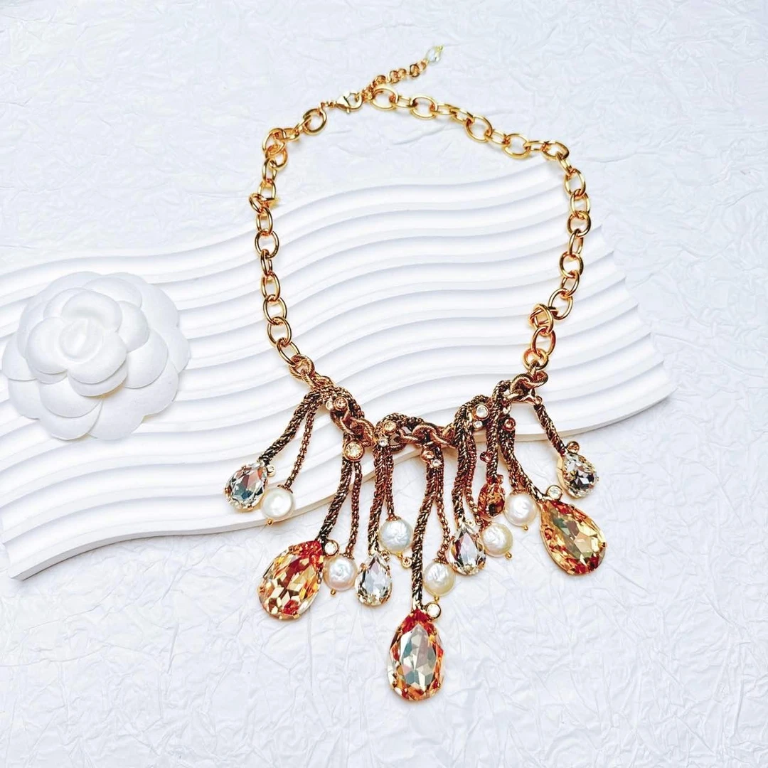 95新  柚礼中古/CD烟花莱茵石流苏项链LZ502246