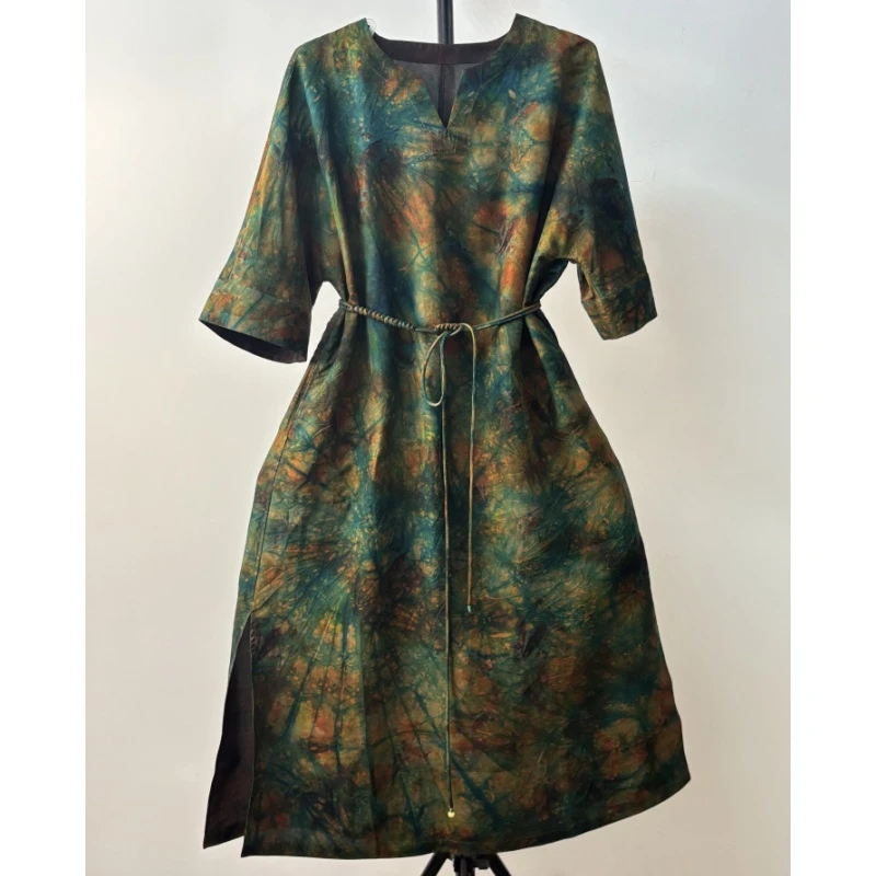 遇裳（99172）100%桑蚕丝老料素平段连衣裙